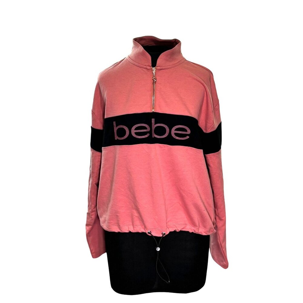 Bebe Womens Pullover Sweatshirt Medium Black/Ash Rose Cotton/Polyester Blend